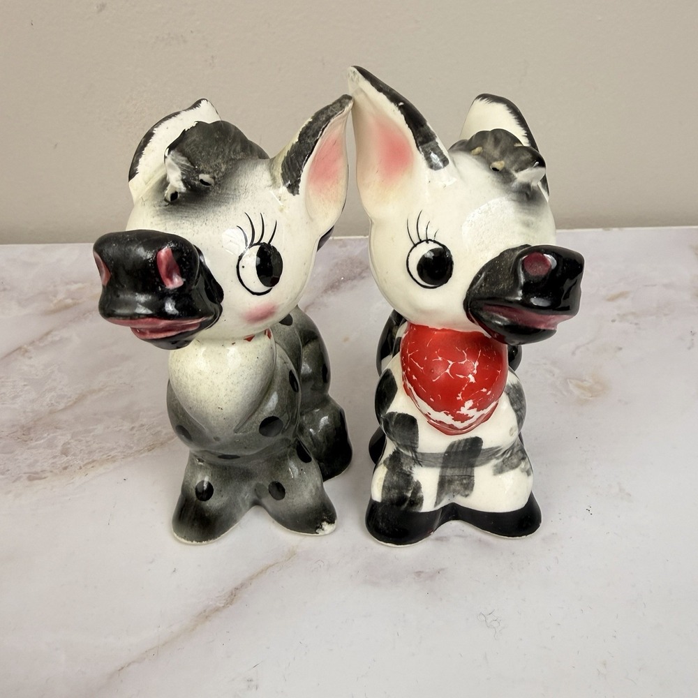 1950s Entwined Donkeys Salt Pepper Shakers 4" Vintage Kitsch Farmhouse Figurine